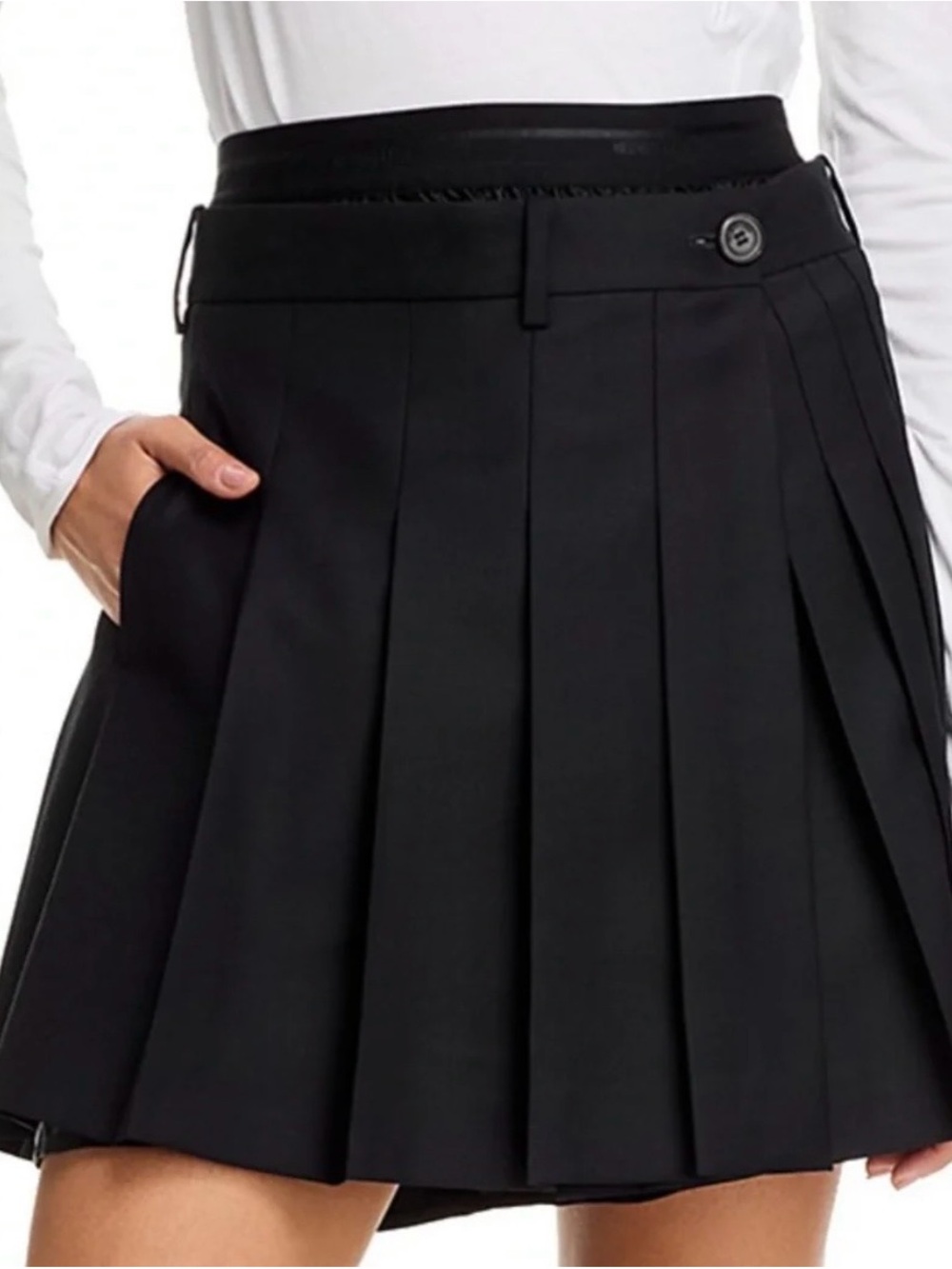 NWOT Helmut Lang Black Logo Pleated Waistband A-Line Mini Skirt/Skort Sz 4